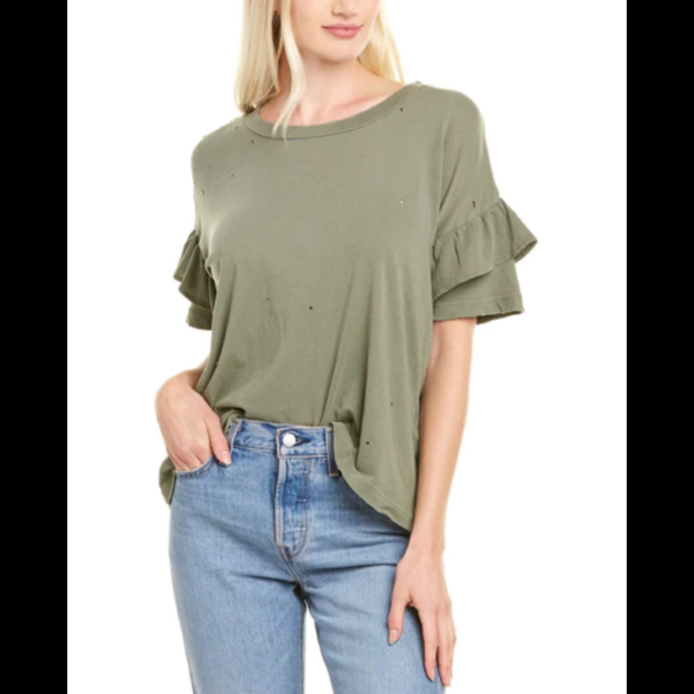 Current Elliott The Ruffle Roadie T-shirt Dusty Olive Destroy Green Size 1